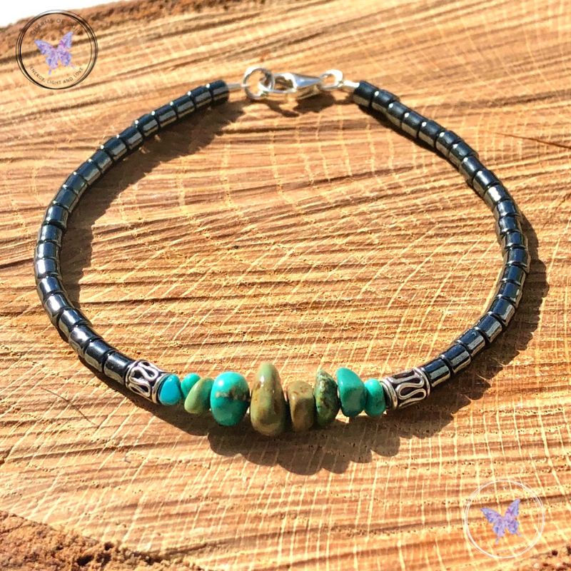 Hematite Bracelet With Turquoise Chips